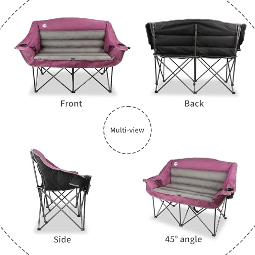 Northroad Purple Oversized Double Camping Loveseat Chair with Cup Holders & Carry Bag