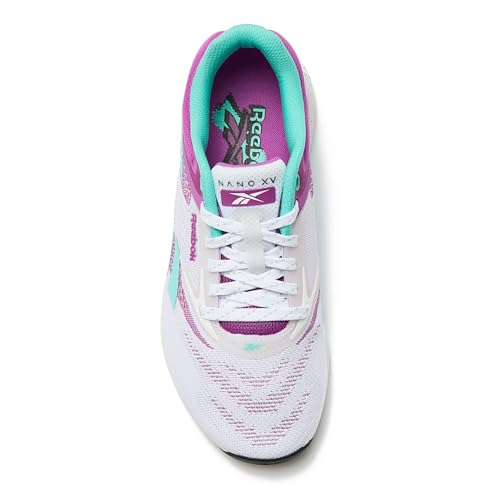 Reebok Women's Nano X5 Athletic Shoes - White/Purple Rave/Aqua, Size 5