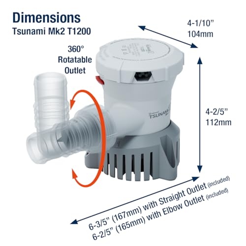 12V Bilge Pump T1200 - 1200 GPH Manual Bilge Pump with Fittings - Replacement for Attwood 4612-7
