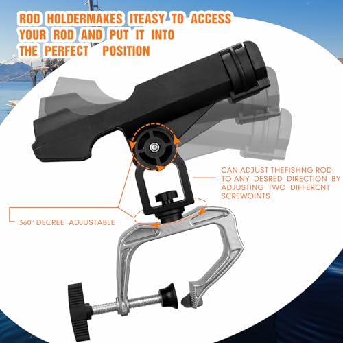 6-Pack Boat Fishing Rod Holders - 360° Adjustable Clamp for Kayak Canoe Raft