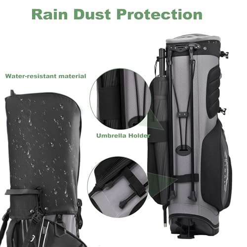 uniHimal Golf Stand Bag 14-Way Hybrid with 10 Pockets - Pure Black Gray