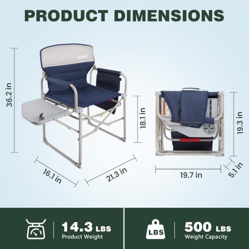 Nabu1-2pc SUNNYFEEL Oversized Camping Director Chair with Side Table & Cup Holder