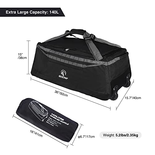 140L Large Foldable Travel Duffle Bag with Wheels - Black