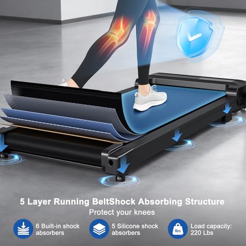 Foldable Home Treadmill with Handle Bar - Compact Quiet Running Machine - Dark Black
