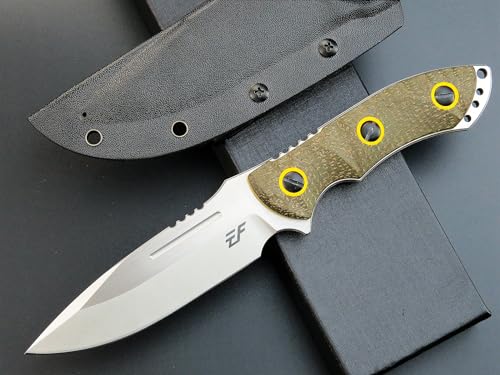 Eafengrow EF139 Fixed Blade Knife with 154CM Steel Blade, Micarta Handle, Army Green, Full Tang, Survival & Camping Tool