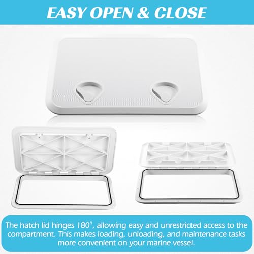 White Marine Boat Deck Hatch Cover Set - 24 x 14 Inches with 180 Hinges & Handle
