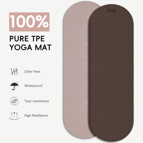 WeiLa Foldable Yoga Mat 10mm Thick, Extra Long 75x26in, Brown & Bamboo Cream