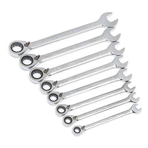 8 Pc SAE Reversible Ratcheting Wrench Set with Wrench Rack - Lifetime Warranty