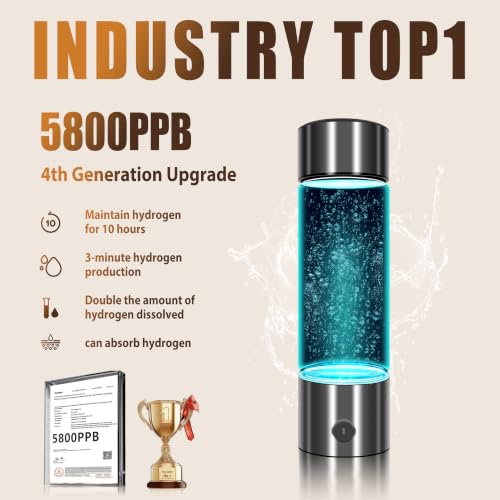 Clcepore Gray Hydrogen Water Bottle Up to 5800 PPB - Certified Hydrogen Generator for Sports & Travel