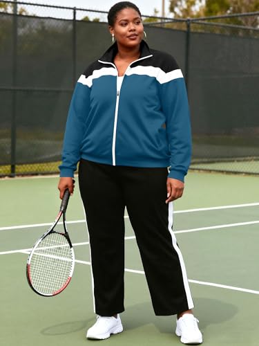 Plus Size Women's 2 Piece Sweatsuit Set with Zip Up Jacket and Sweatpants - Casual Loungewear