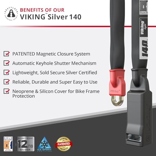 Seatylock Viking Silver Bike Chain Lock 55.11in (140cm) Secure Magnetic Heavy Duty