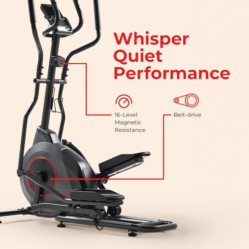 16-Inch Stride Sunny Health & Fitness Upright Elliptical Machine with Pulse Sensor