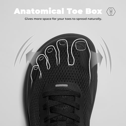 Mens Zero Drop Barefoot Gym Shoes with Anatomical Toe Box - Black 11