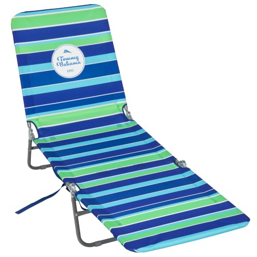 Lay Flat Folding Beach Lounge Chair Backpack Style Blue Green Stripe