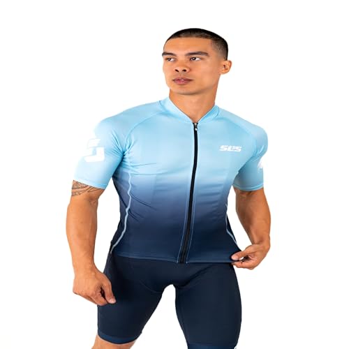 Men's Lightweight Cycling Jersey Short Sleeve - Elite Bike Shirt with Pockets & UV Protection - Ocean Deep XL