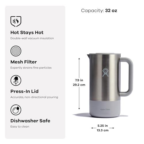Insulated French Press Coffee Maker - 32 OZ Black Stainless Steel for Camping & Outdoors