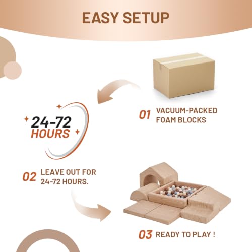 JungleDove Light Wood Montessori Foam Climbing Blocks Set for Toddlers, 7-Piece Indoor Play Gym