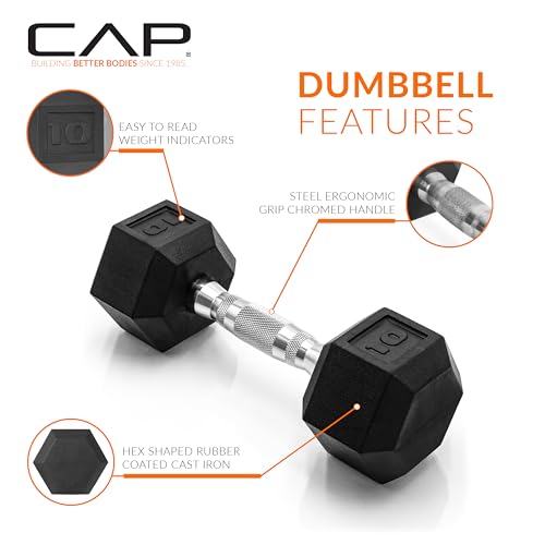 10 lb Chrome Handle Rubber Coated Hex Dumbbell - Pair