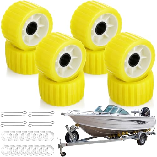 Yellow Ribbed Boat Trailer Wobble Rollers 3" x 5" with Pins - Set of 8