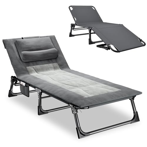 Mopaicot Folding Camping Cot with Adjustable Backrest, Pillow & Velvet Fabric