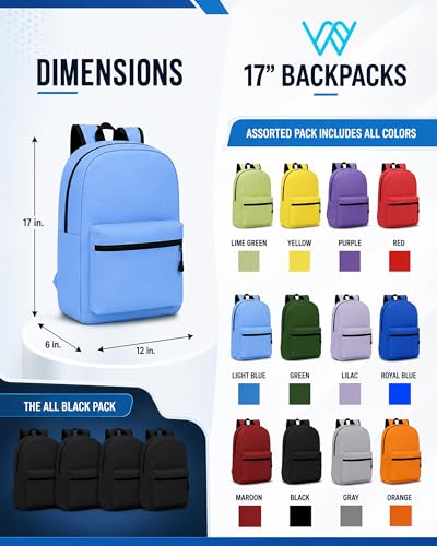 Assorted 24 Pack Lightweight 17-Inch Travel & Outdoor Backpacks - Bulk Gym & School Bags