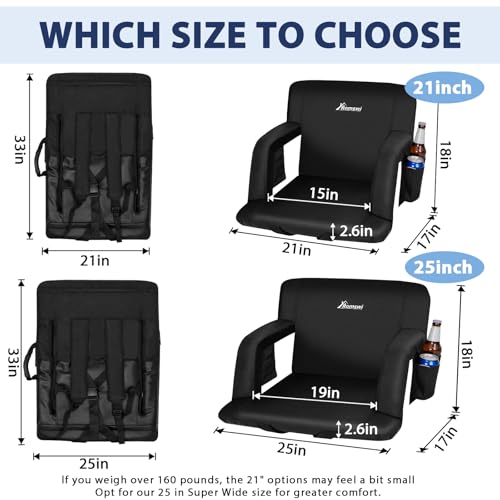 Romswi 21-Inch Foldable Stadium Seats with Back Support & Armrests - 6 Adjustable Angles