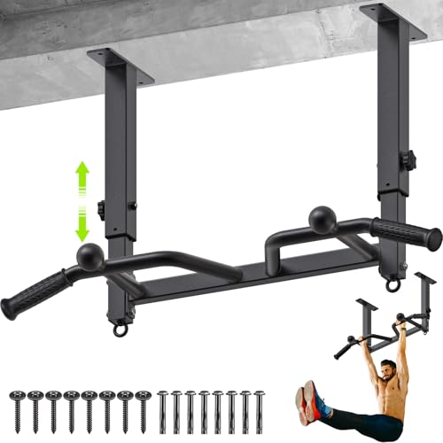 F2 Black 24-Inch Ceiling Mount Pull Up Bar with Adjustable Heights & Multi-Grip Options