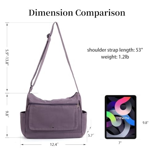 Purple Canvas Crossbody Messenger Bag for Women & Men - Vintage Style