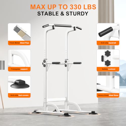 White Power Tower Pull Up Bar & Dip Station - Multi-Function Home Gym