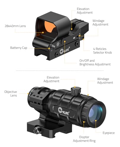 CVLIFE Black with 3X Magnifier Combo - 40mm Multi-Reticle, Absolute Co-Witness
