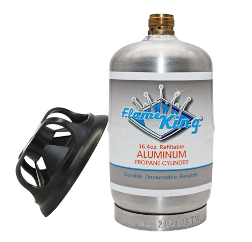 Flame King Aluminum Propane Cylinder Tank 1LB Refillable, Corrosion-Resistant, Camping & Small Appliances