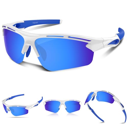 Rosemal Polarized Sunglasses for Men Women Sport Run Cycling Sun Glasses Whiteblue Frame Blue Lens