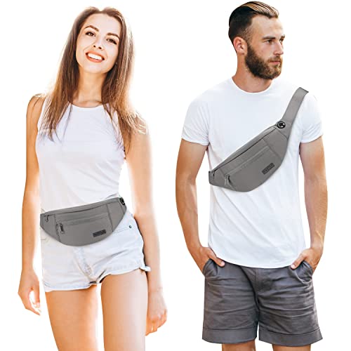 MAXTOP Small Crossbody Bag Fanny Pack for Women Men - Gray Washed Nylon, Large Size
