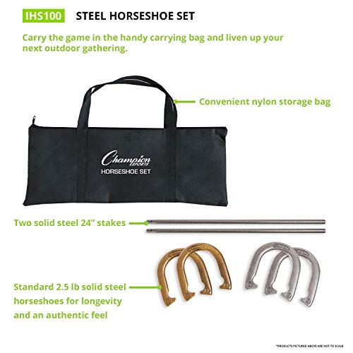 Deluxe Horseshoe Set with Steel Shoes, Stakes & Carrying Case - Traditional Outdoor Lawn Game