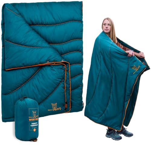 Wise Owl Outfitters Blue Camping Blanket Packable Puffy Quilt for Backpacking