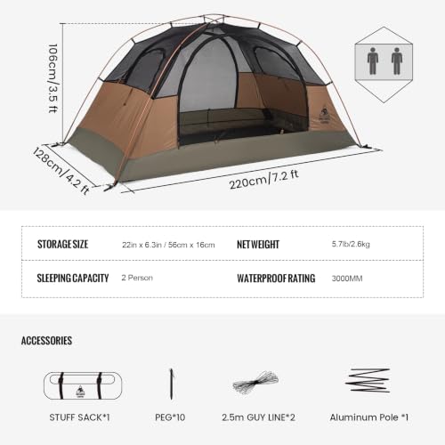 OneTigris Bastion 2-Person 3-Season Waterproof Camping Tent