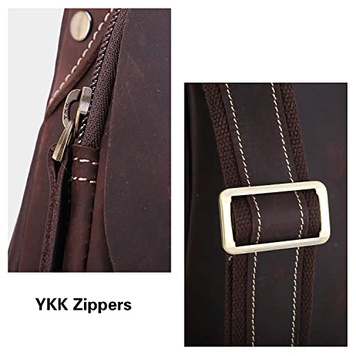 POLARE Full Grain Leather Crossbody & Backpack Sling Bag Dark Brown - Outdoor Tactical Daypack