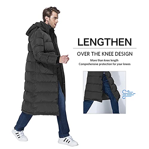 Men's Black Medium Winter Puffer Coat with Hood - Packaged Long Jacket