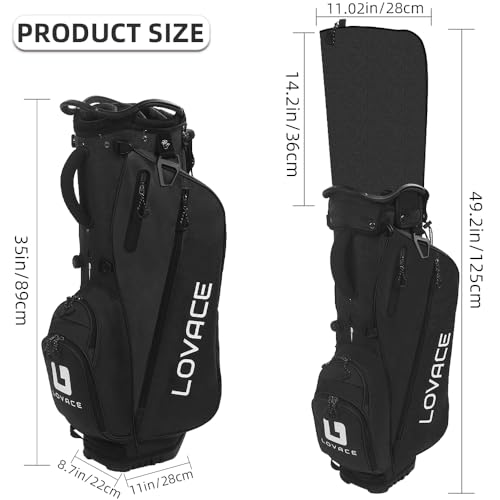LOVACE 14-Way Golf Stand Bag - Black Lightweight Carry Bag for Men & Women