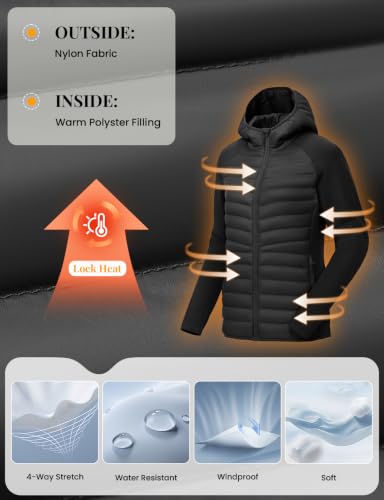Women's Winter Puffer Jacket with Hood - Large Black Outdoor Coat