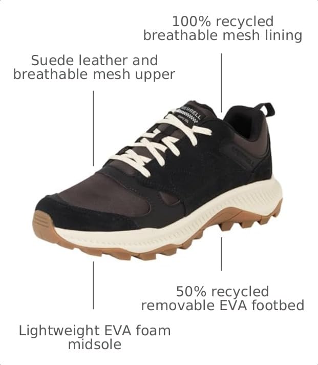 Merrell Men's Tempo Sol Hiking Shoes 9 Coal - Breathable Mesh & Eco-Friendly Design