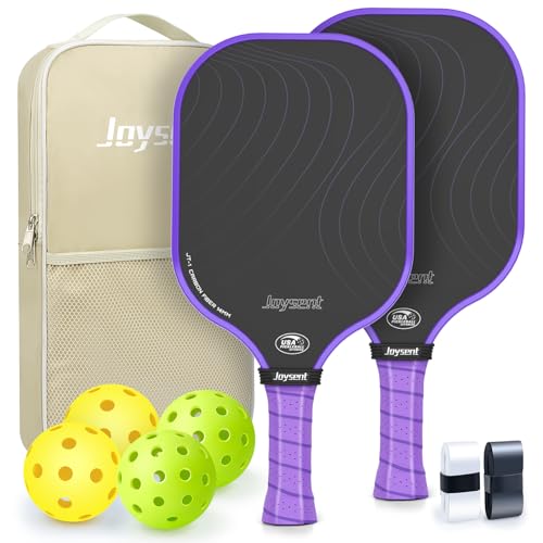 Purple Pickleball Paddles Set of 2 USAPA Approved Carbon Fiber Lightweight Rackets with 4 Balls and Bag