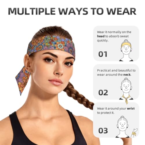 Boho Sports Headband Tie for Men Women - Athletic Sweat Band for Running Tennis Yoga
