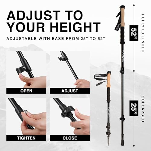 Montem Ultra Strong Black Trekking Poles 2-Pack with EVA Foam Grips, Adjustable & Lightweight