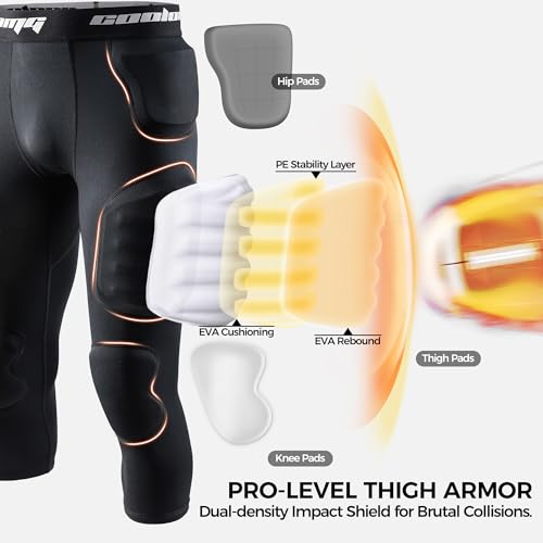 COOLOMG Youth Football Girdle with 7 Impact Pads, Black Large