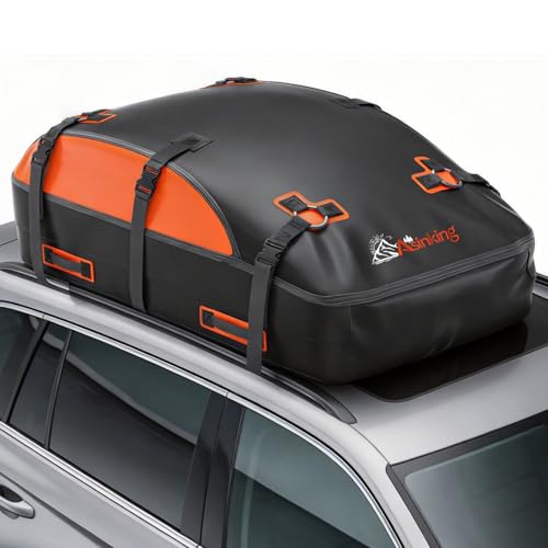Black & Orange 20 cu ft Waterproof Car Rooftop Cargo Carrier Bag - Asinking
