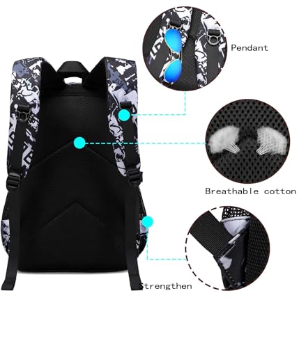 Kids School Backpack with Camo Design, Waterproof, Grey, Medium