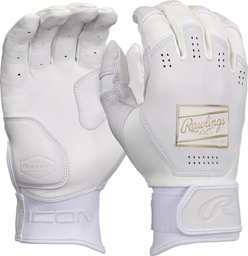 Rawlings ICON Adult Batting Gloves White Large - Pro-Grade Leather, Reinforced Palm