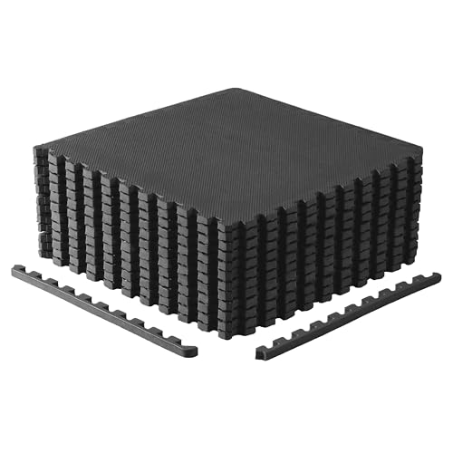 CAP 24-Inch Interlocking EVA Foam Puzzle Exercise Mat Set - Black, 12 Tiles, 48 sq ft
