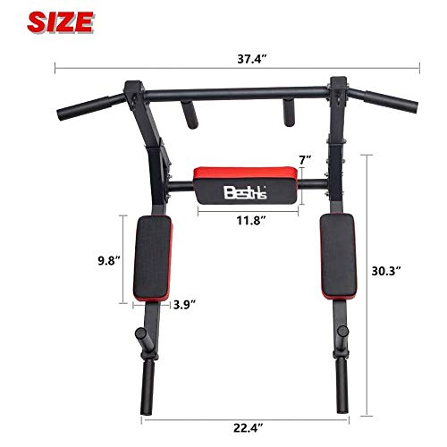 Wall Mount Pull Up Bar & Dip Station - Heavy Duty Steel Fitness Equipment, Supports 440 Lbs, Includes 2 Suspension Anchors - Variation of THIS Listing